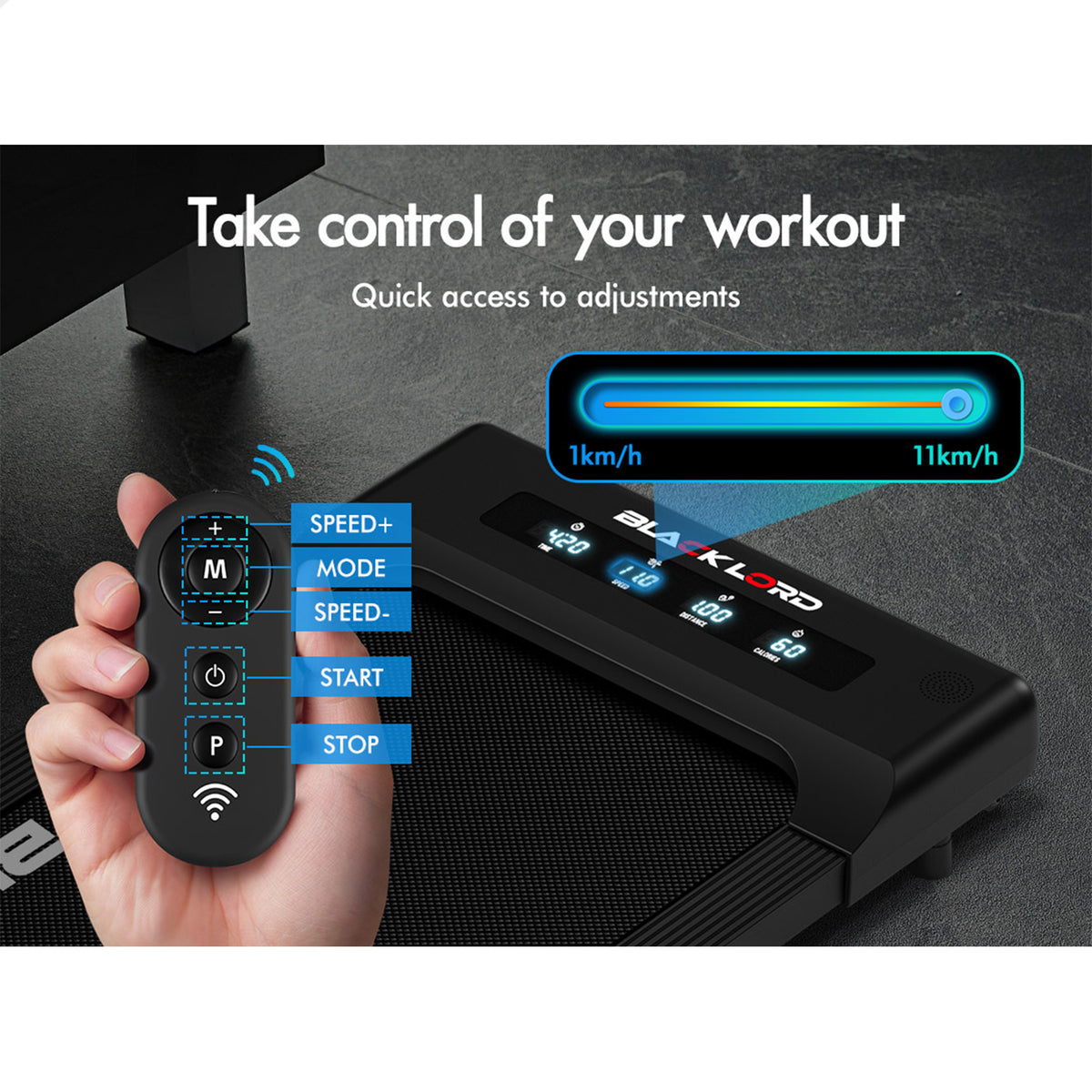 BLACK LORD Treadmill Electric Walking Pad Under Desk Home Gym 400mm Black