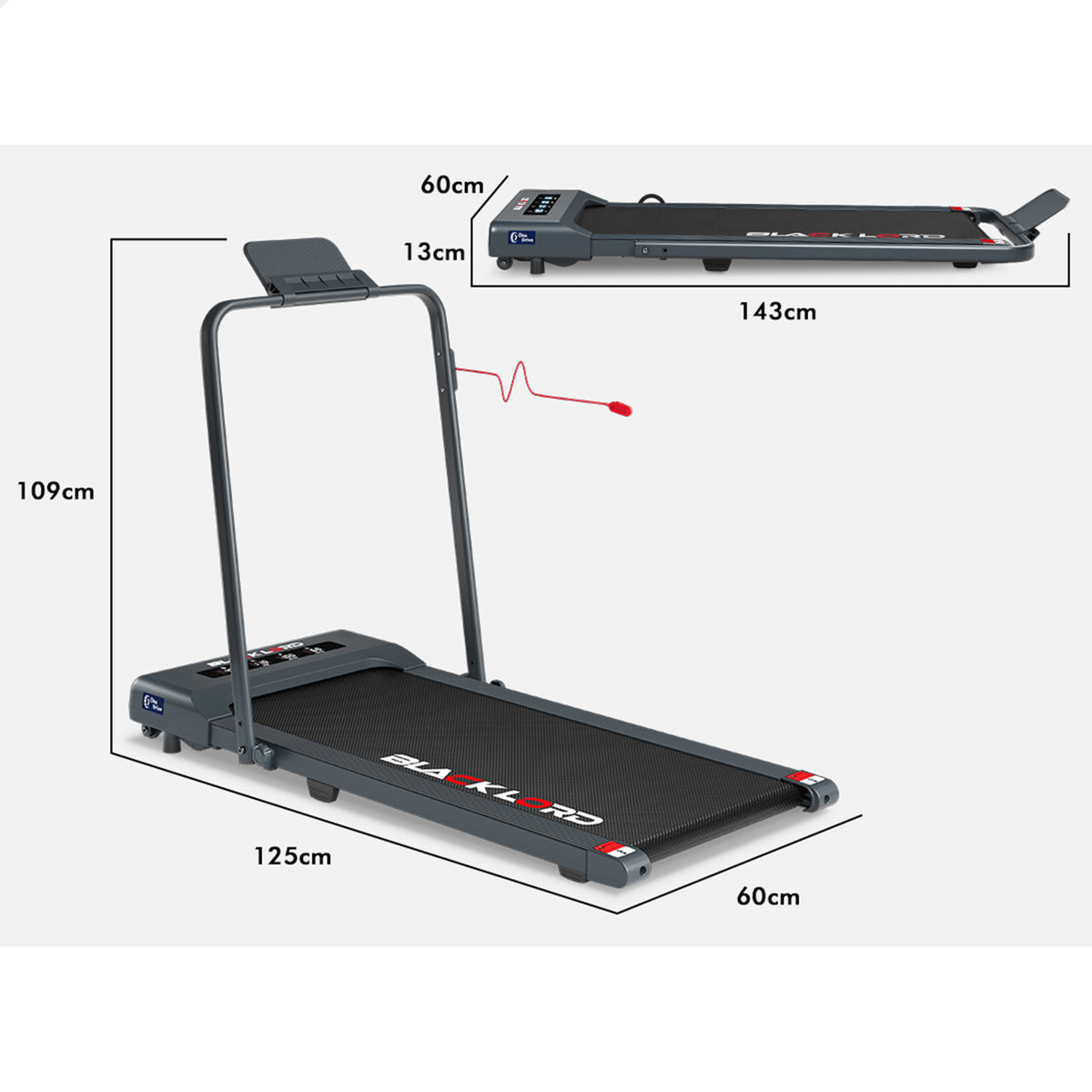 BLACK LORD Treadmill Electric Walking Pad Under Desk Foldable Gym 400mm Grey