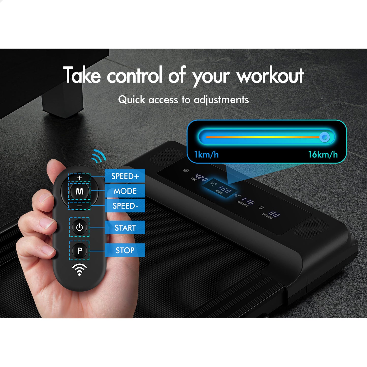 BLACK LORD Treadmill Electric Walking Pad Fully Foldable with Desktop 450mm Belt