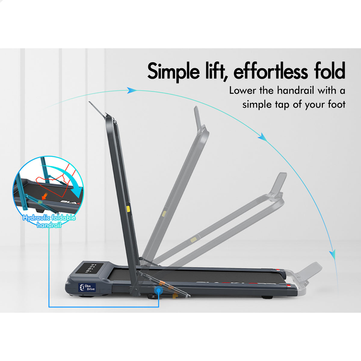 BLACK LORD Treadmill 2 IN 1 Electric Walking Pad 400mm Hydraulic Foldable Grey
