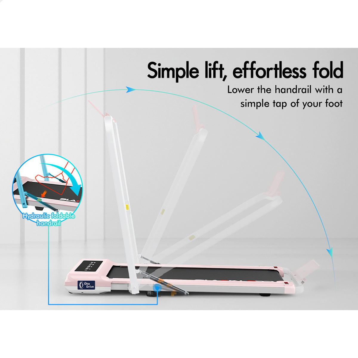 BLACK LORD Treadmill 2 IN 1 Electric Walking Pad 400mm Hydraulic Foldable Pink