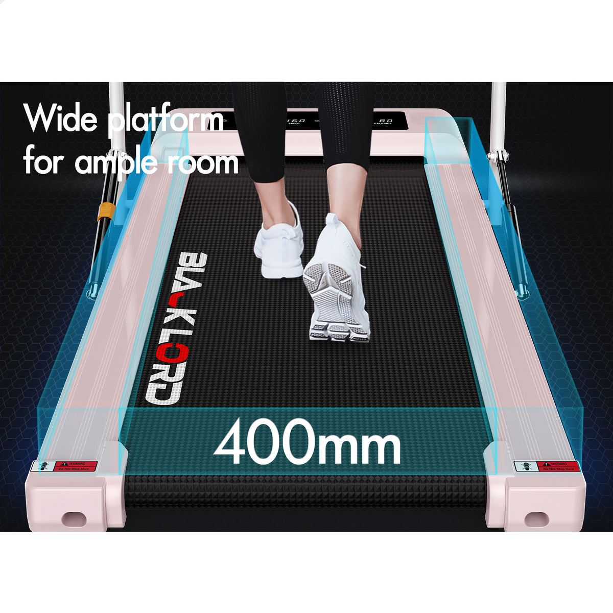 BLACK LORD Treadmill 2 IN 1 Electric Walking Pad 400mm Hydraulic Foldable Pink