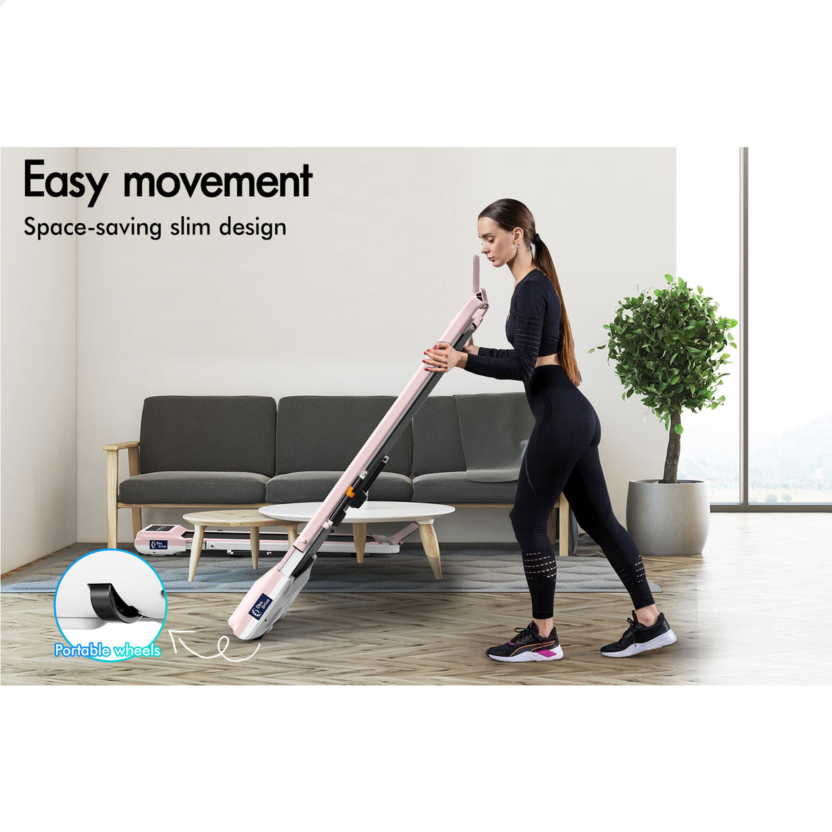 BLACK LORD Treadmill 2 IN 1 Electric Walking Pad 400mm Hydraulic Foldable Pink