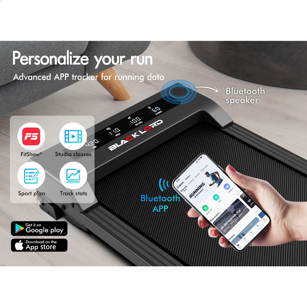 BLACK LORD Treadmill Electric Walking Pad Under Desk Home Office Fitness Black