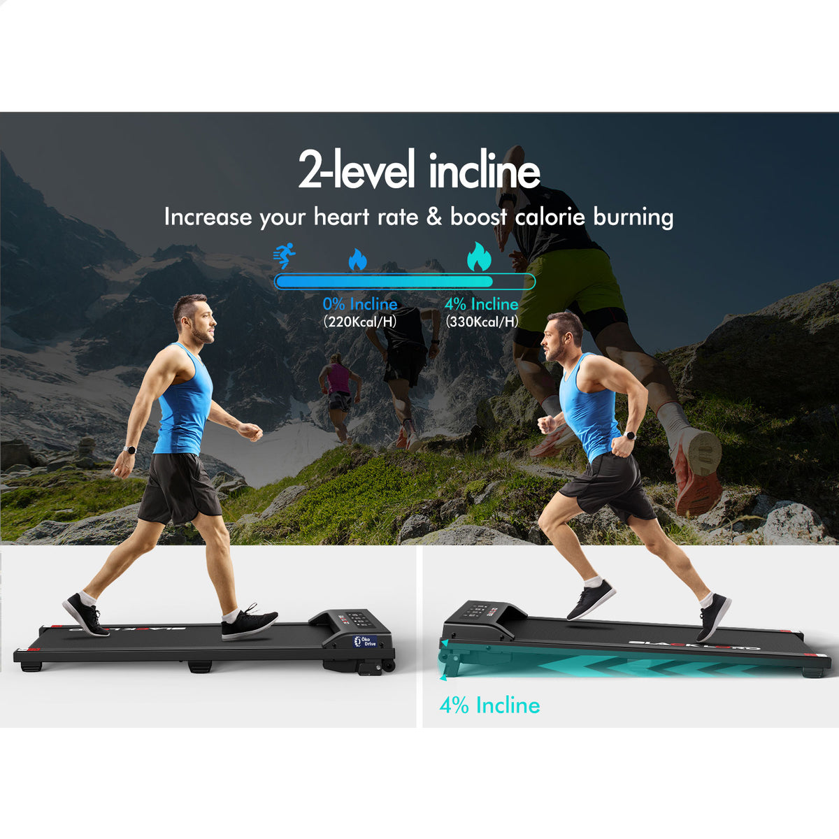 BLACK LORD Treadmill Electric Walking Pad Under Desk Home Office Fitness Black