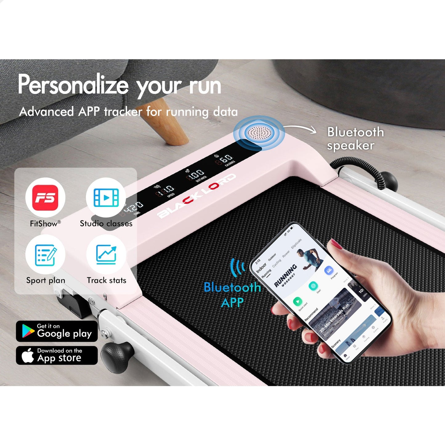 BLACK LORD Treadmill Electric Walking Pad Foldable Under Desk Home Gym Pink