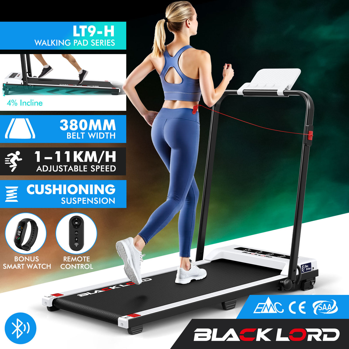 BLACK LORD Treadmill Electric Walking Pad Foldable Under Desk Home Gym White