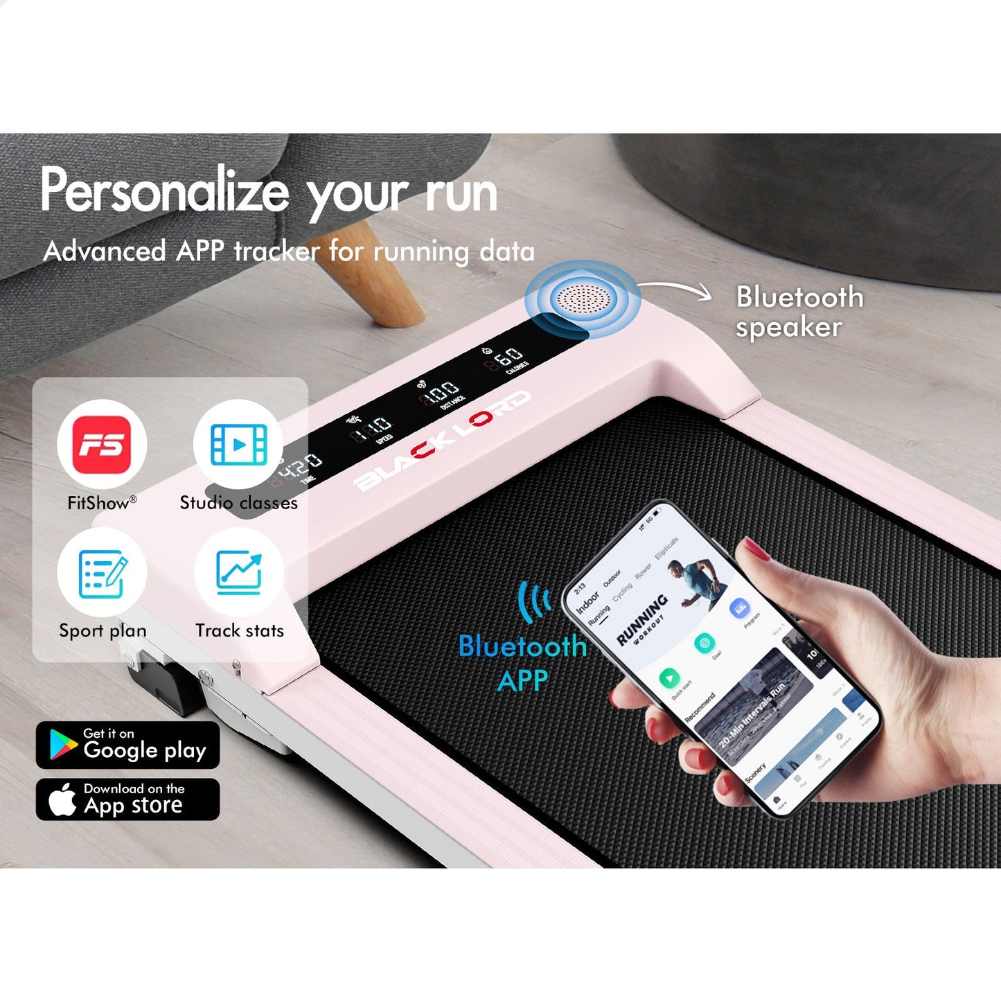 BLACK LORD Treadmill Electric Walking Pad Under Desk Home Office Fitness Pink