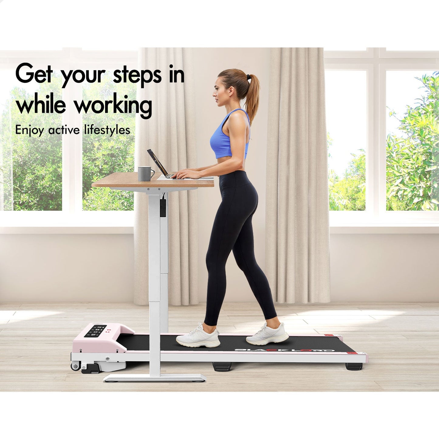 BLACK LORD Treadmill Electric Walking Pad Under Desk Home Office Fitness Pink