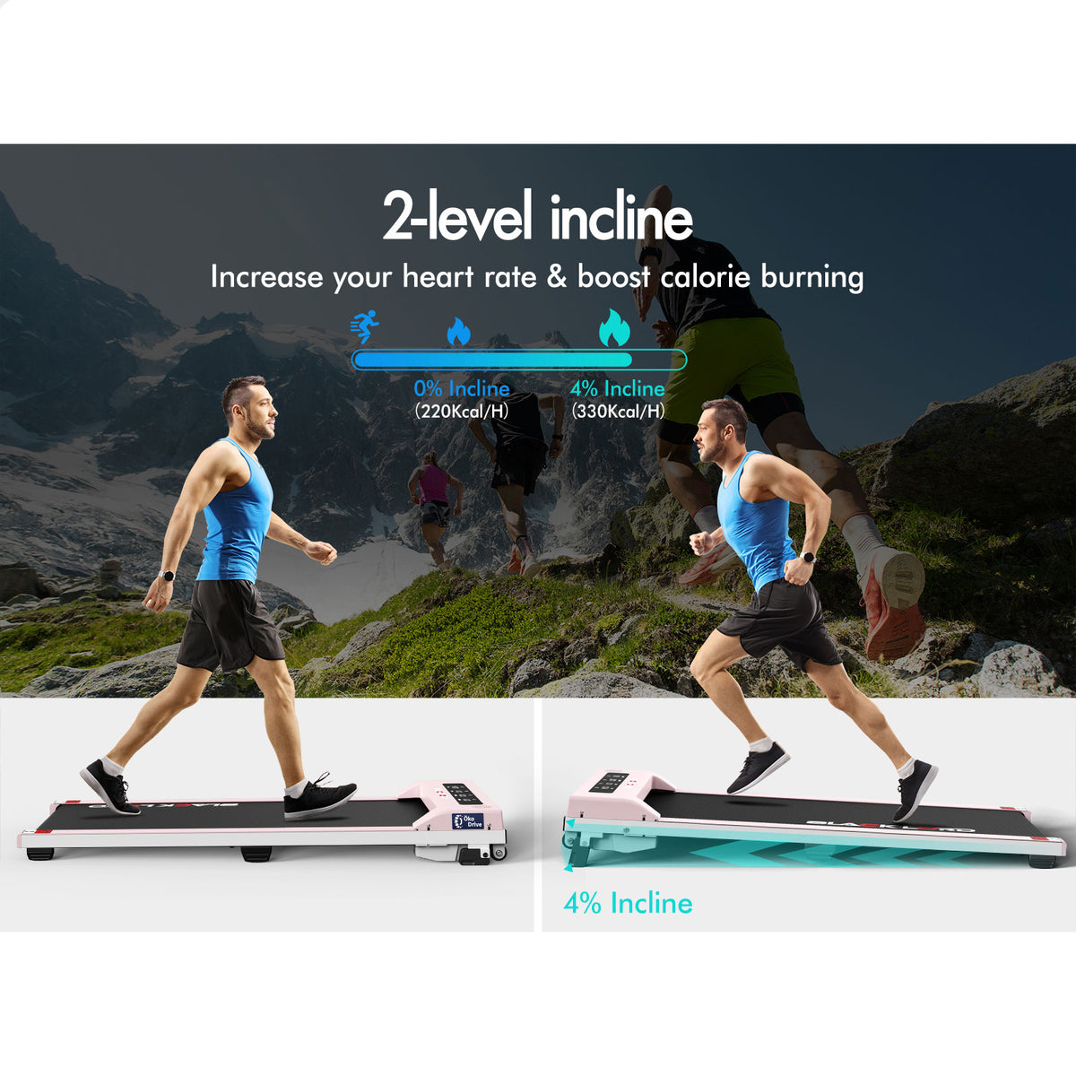 BLACK LORD Treadmill Electric Walking Pad Under Desk Home Office Fitness Pink