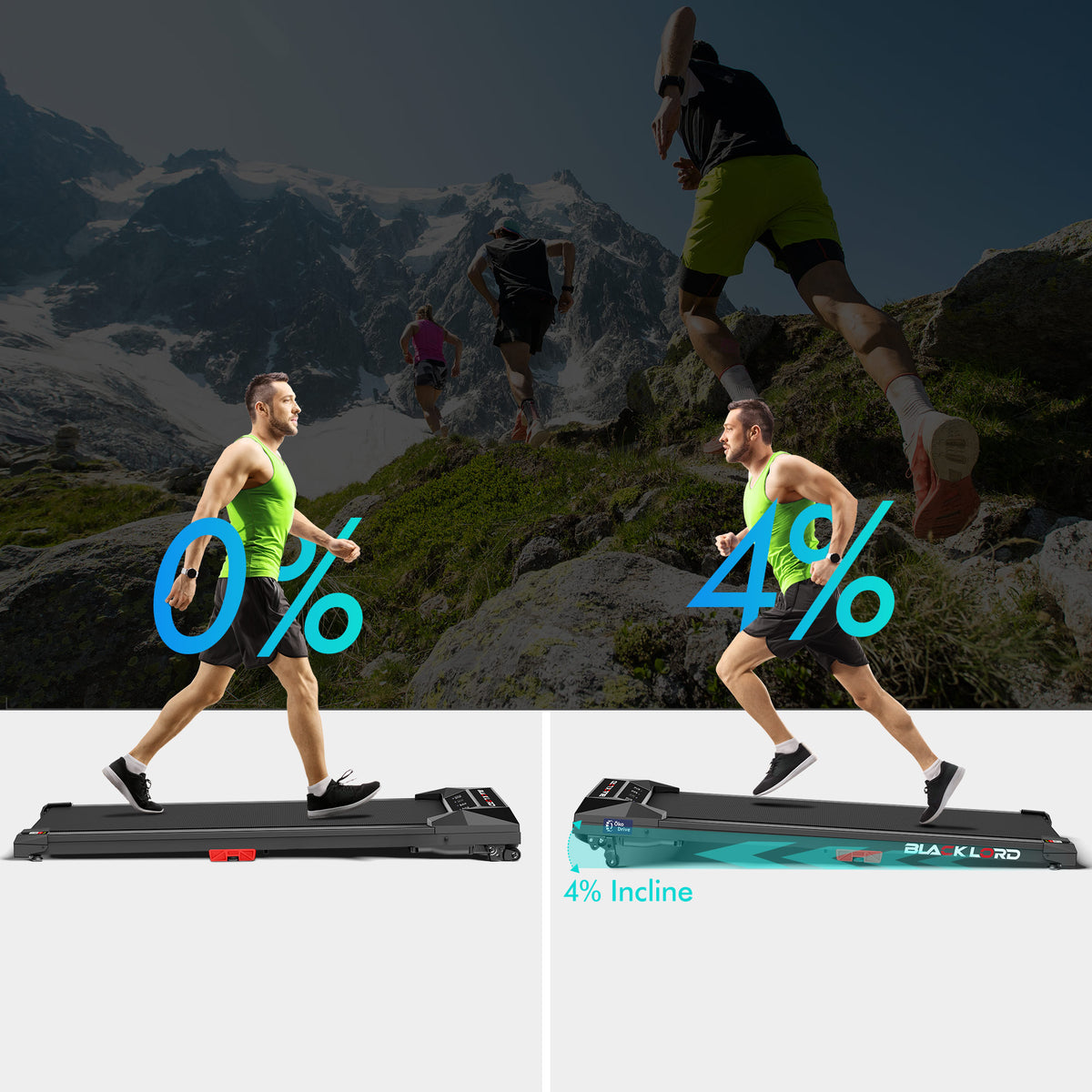 BLACK LORD Treadmill Electric Walking Pad Under Desk Home Fitness Incline Black
