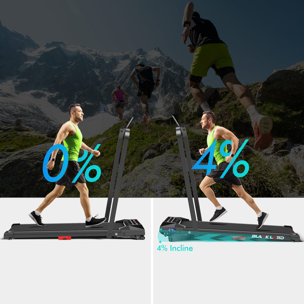 BLACK LORD Treadmill Electric Walking Pad Under Desk Home Incline Foldable Black