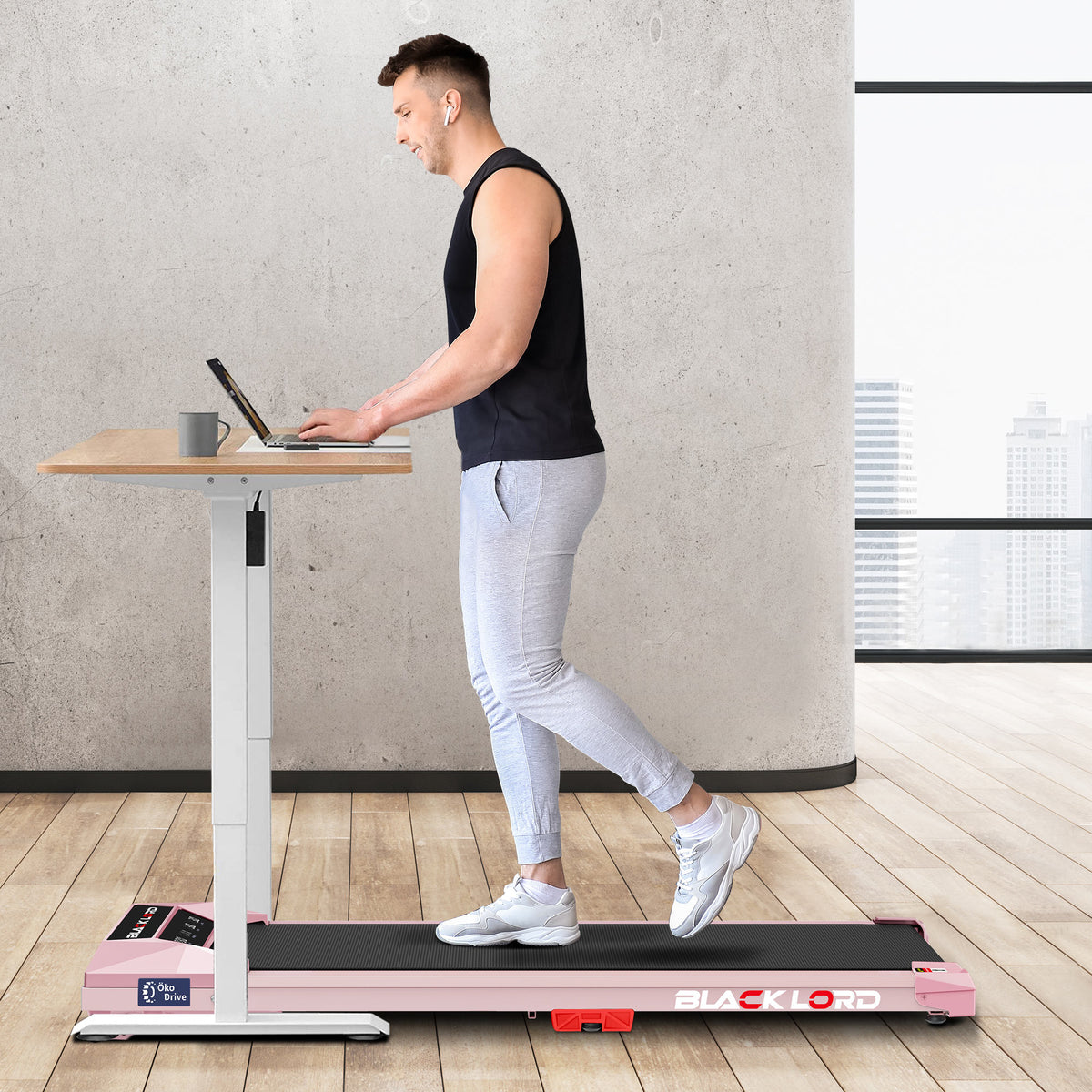 BLACK LORD Treadmill Electric Walking Pad Under Desk Home Fitness Incline Pink
