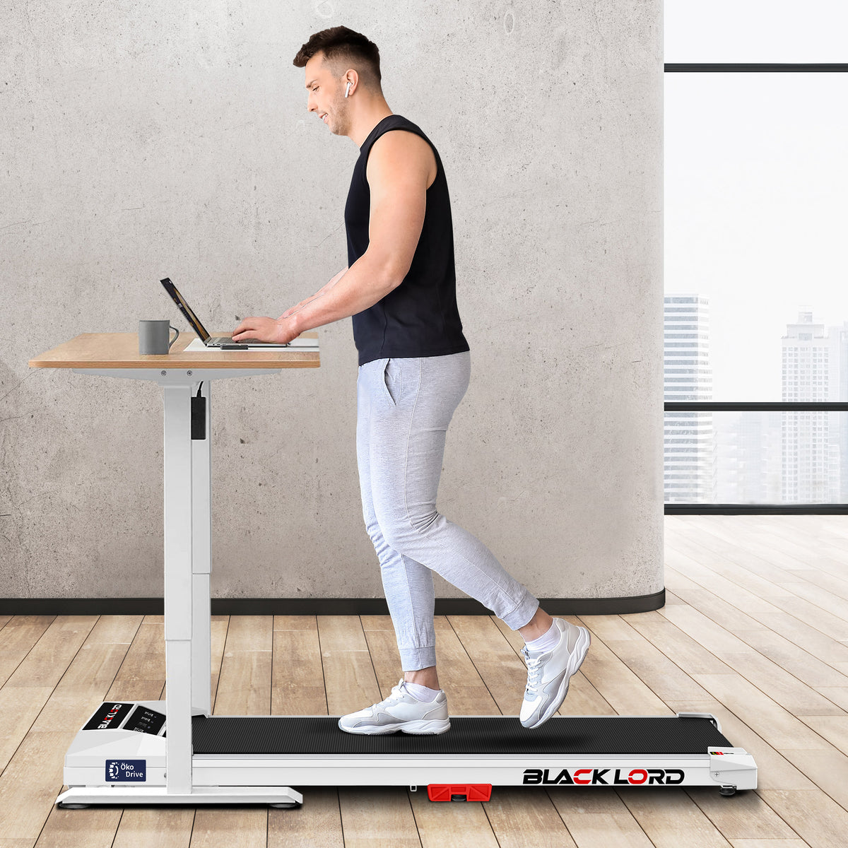 BLACK LORD Treadmill Electric Walking Pad Under Desk Home Fitness Incline White
