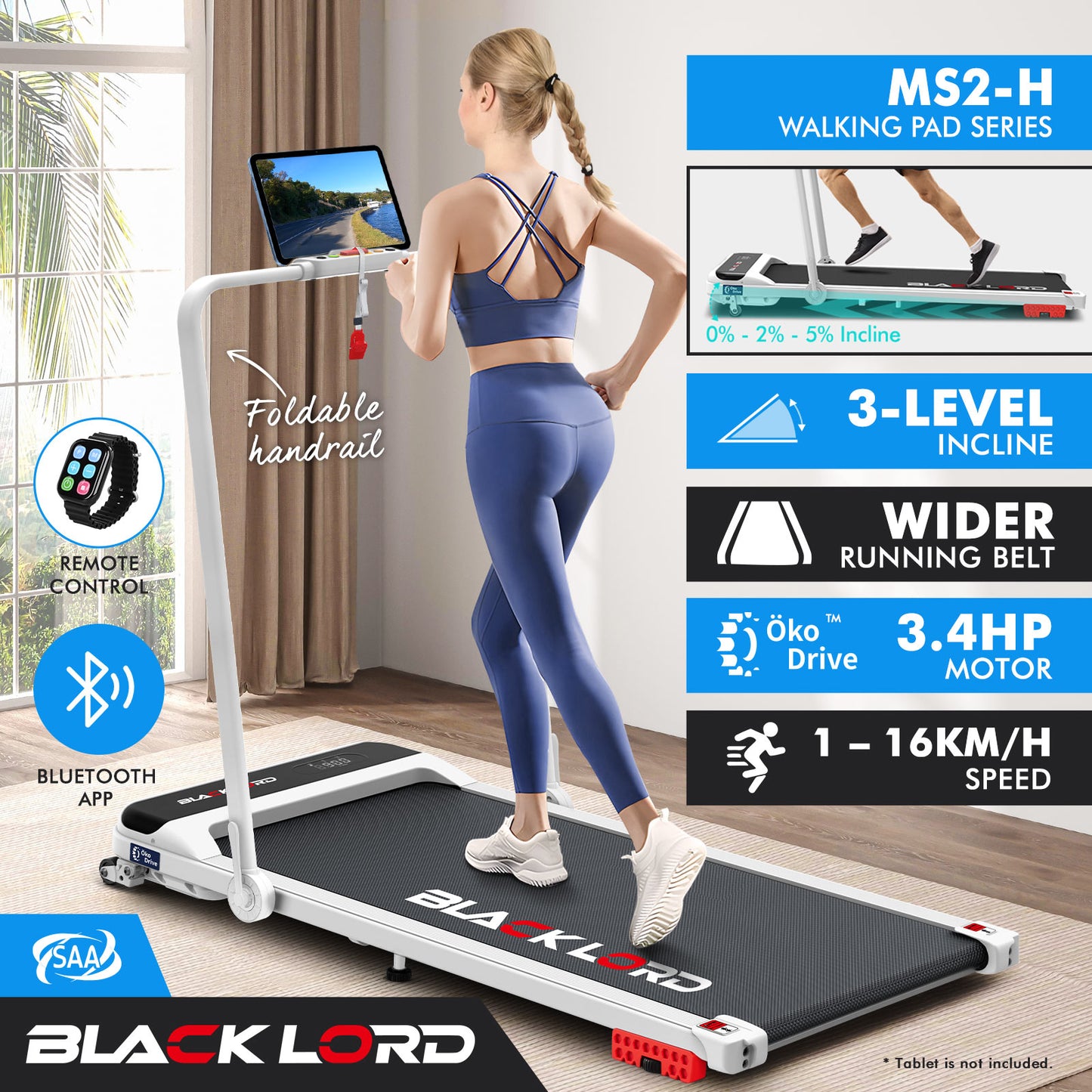 BLACK LORD Treadmill Incline Walking Pad Foldable