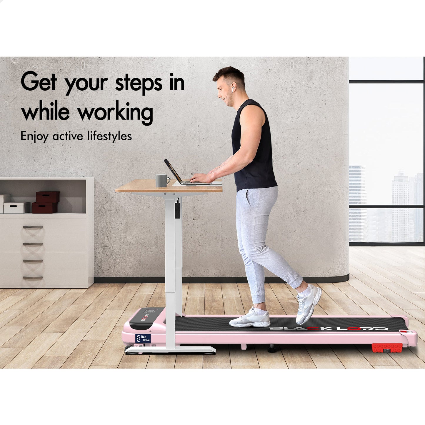 BLACK LORD Treadmill Electric Walking Pad Home Office Gym Fitness Incline MS2 Pink