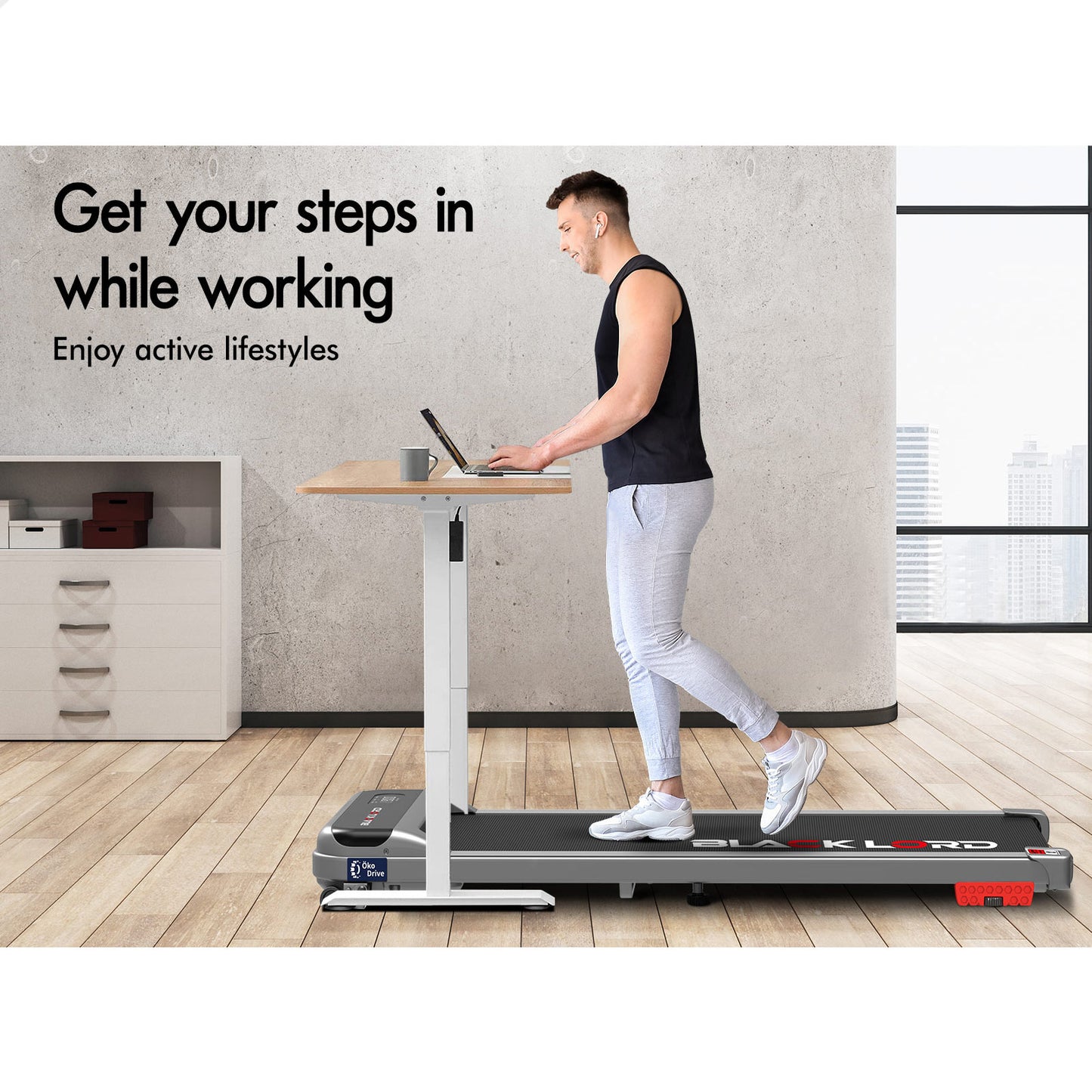 BLACK LORD Treadmill Electric Walking Pad Home Office Gym Fitness Incline MS2 Silver