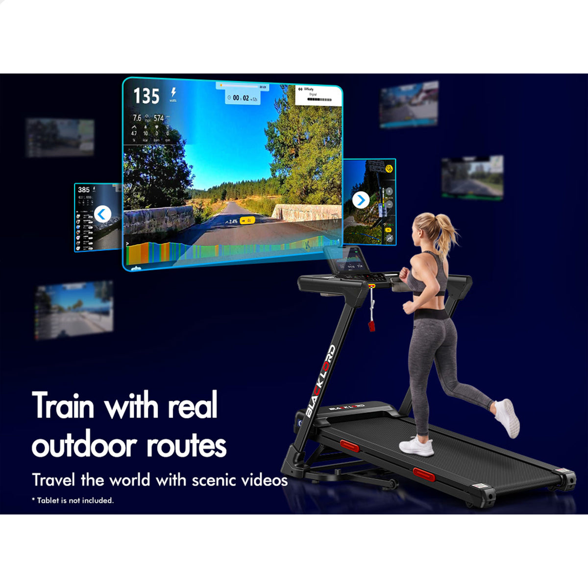 BLACK LORD Treadmill Electric 20% Auto Incline Running Machine Foldable 440mm