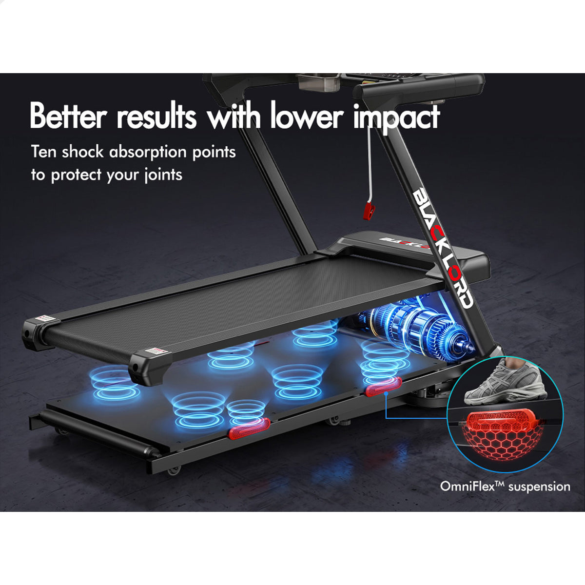 BLACK LORD Treadmill Electric 20% Auto Incline Running Machine Foldable 440mm