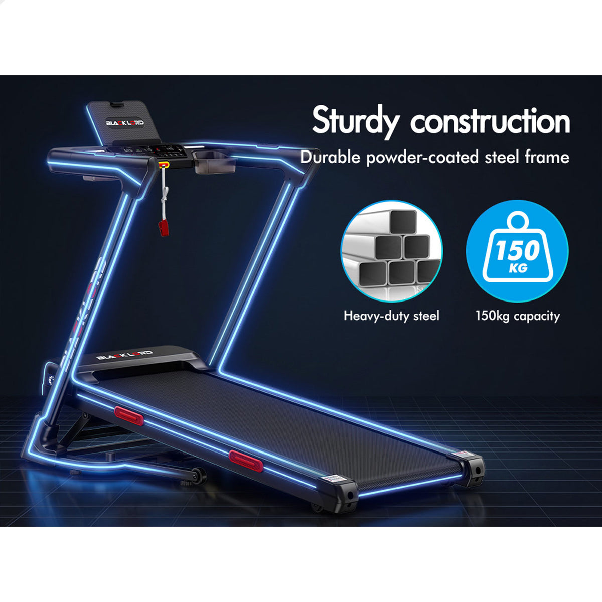 BLACK LORD Treadmill Electric 20% Auto Incline Running Machine Foldable 440mm