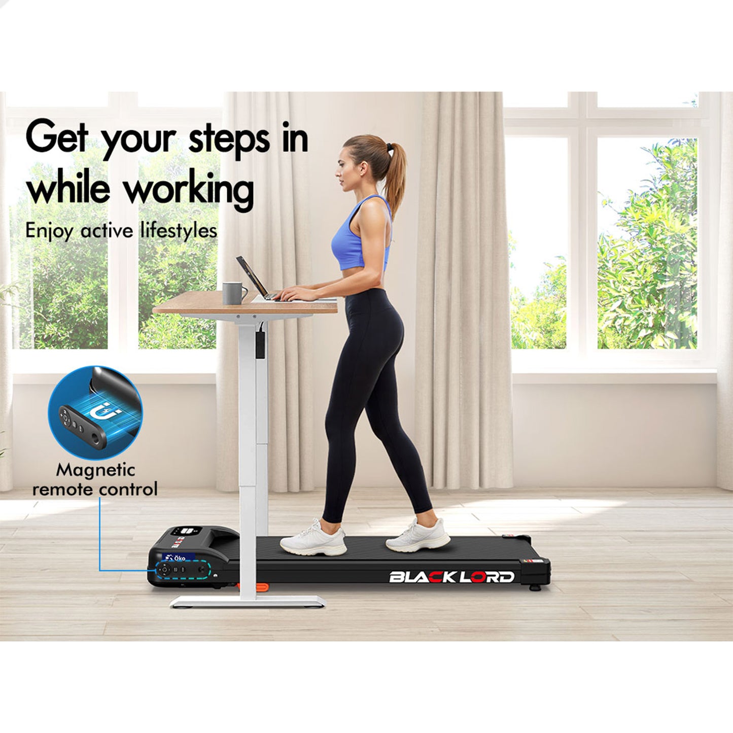 BLACK LORD Treadmill Electric Walking Pad Home Gym Incline Magnetic Remote Black