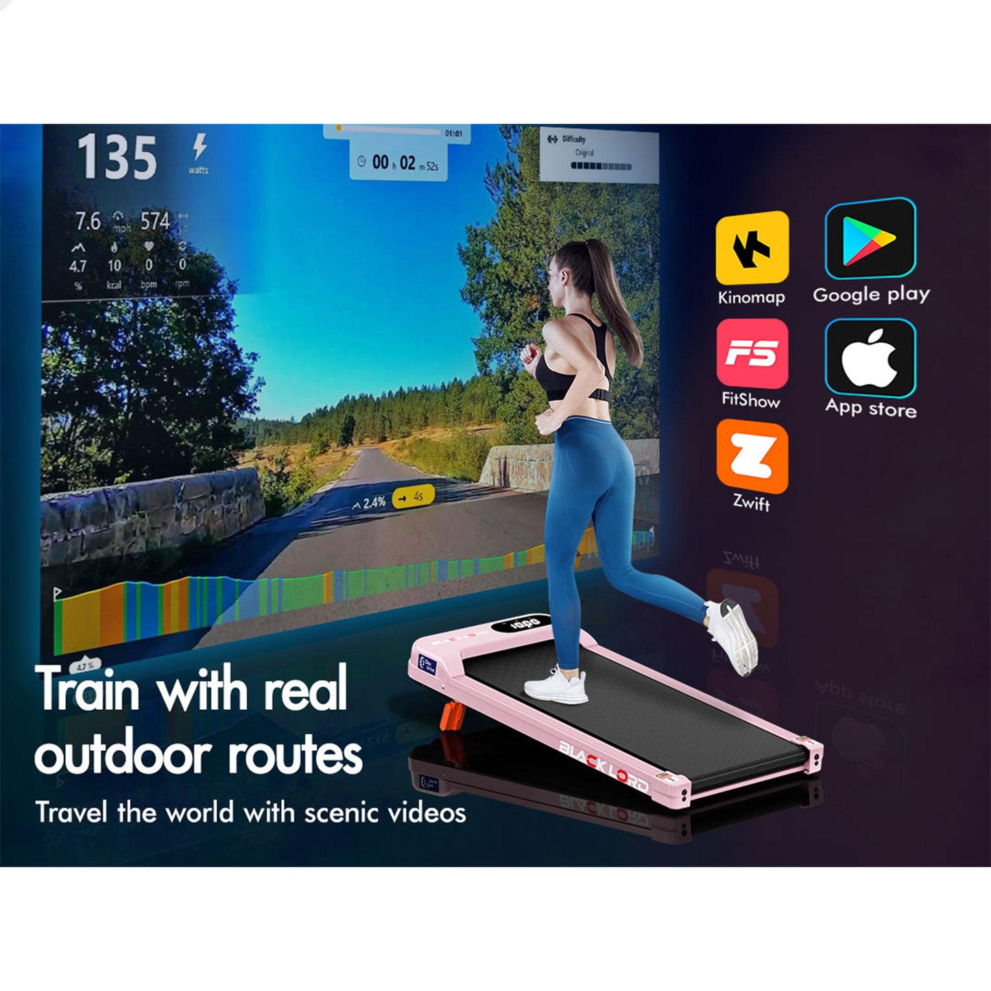 BLACK LORD Treadmill Electric Walking Pad Home Gym Incline Magnetic Remote Pink