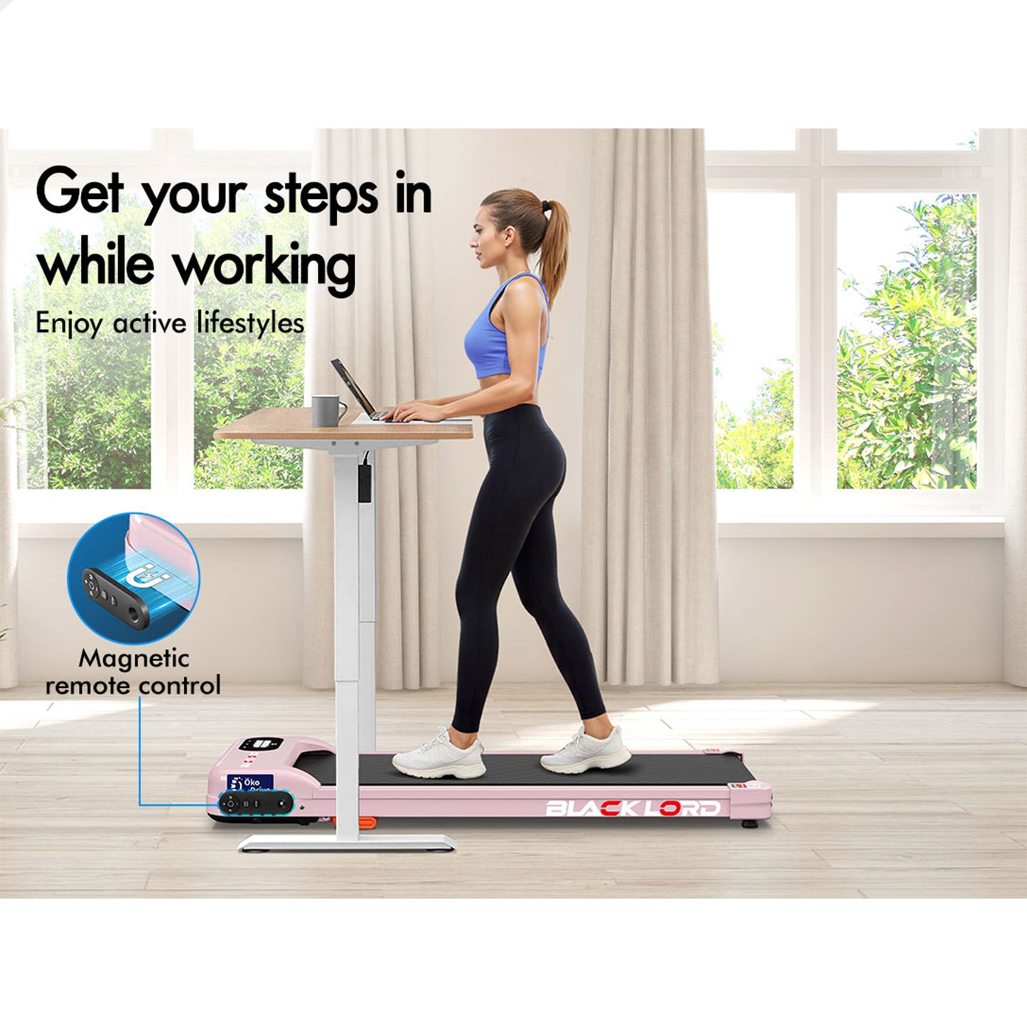 BLACK LORD Treadmill Electric Walking Pad Home Gym Incline Magnetic Remote Pink