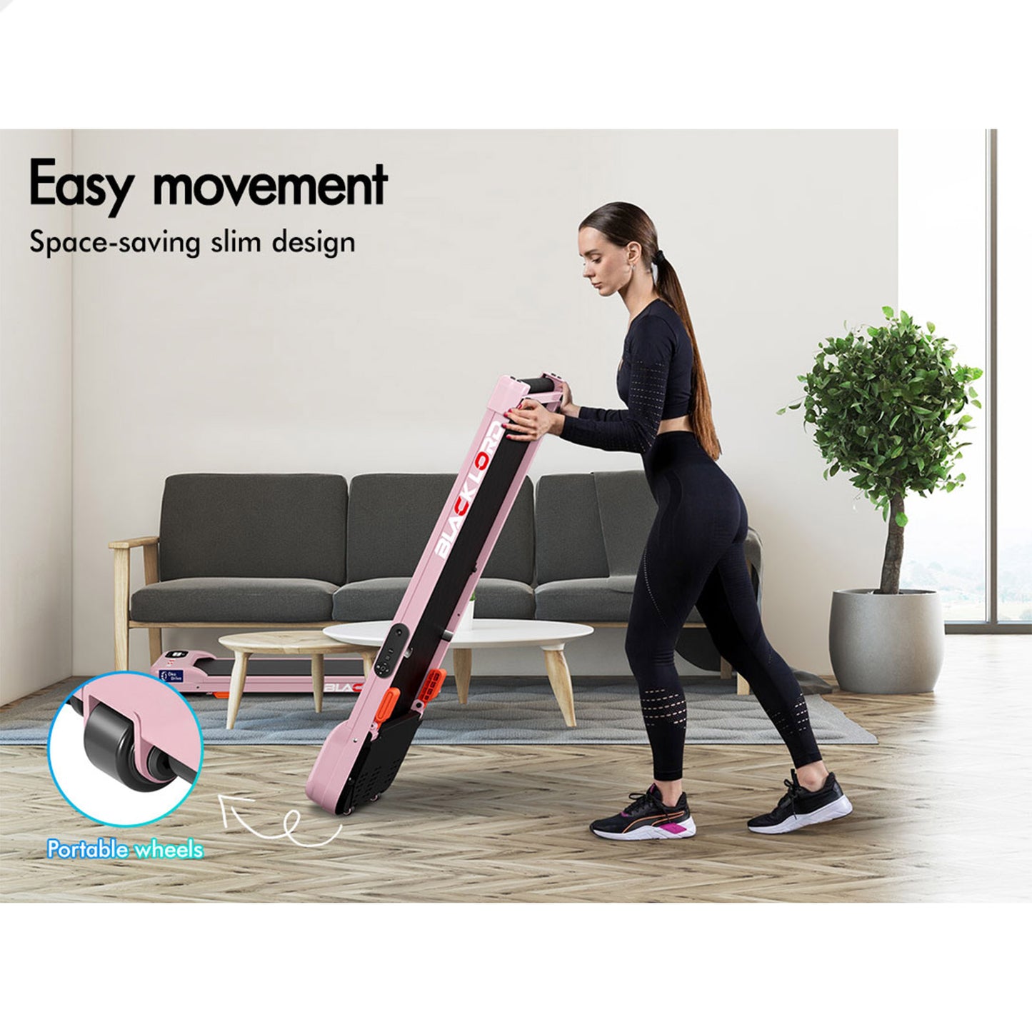 BLACK LORD Treadmill Electric Walking Pad Home Gym Incline Magnetic Remote Pink