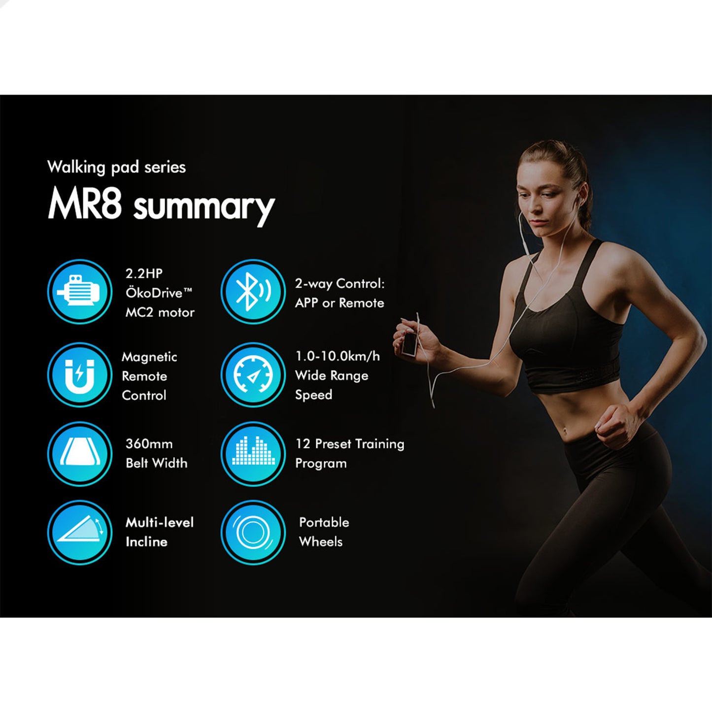 BLACK LORD Treadmill Electric Walking Pad Incline Home Gym Magnetic Remote Black