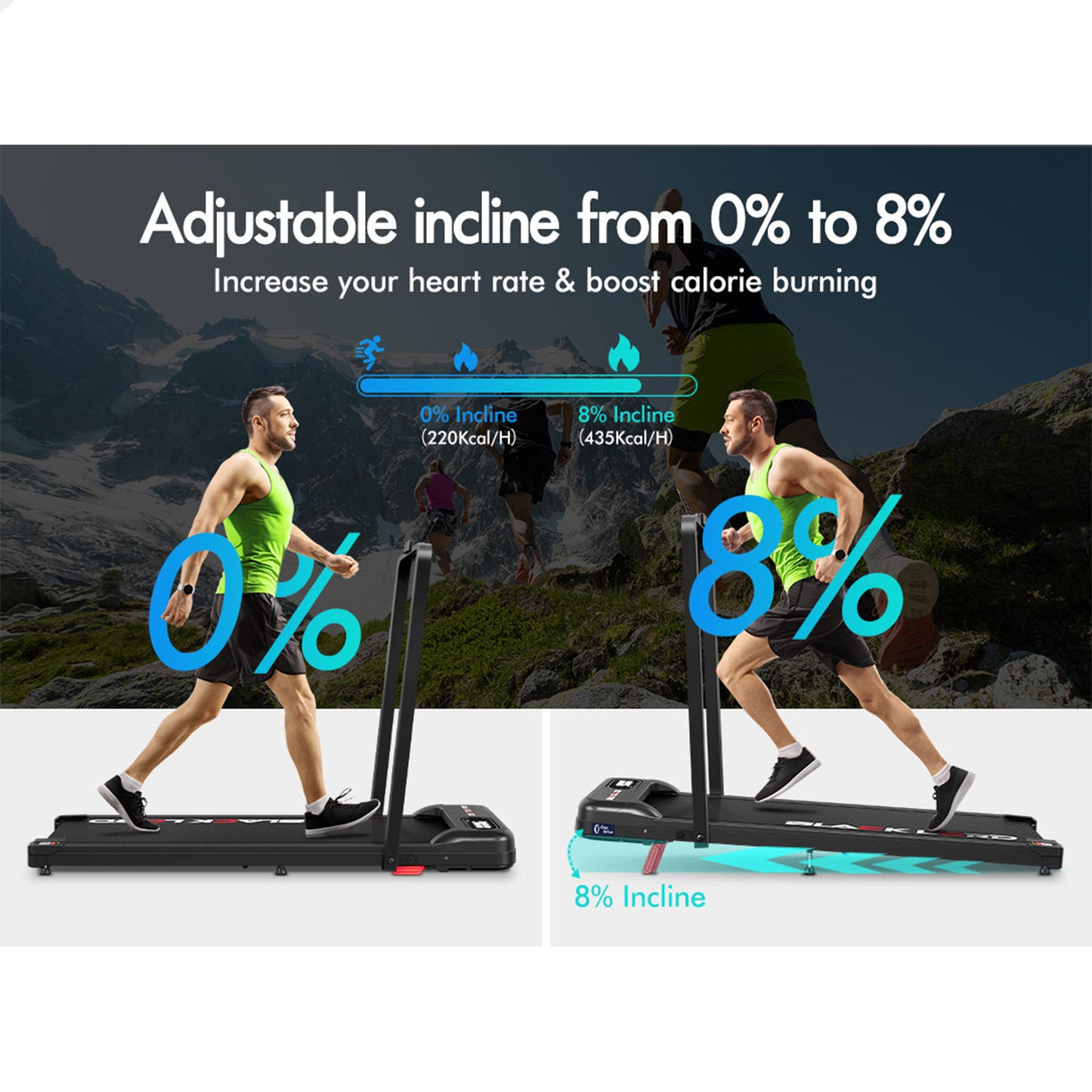 BLACK LORD Treadmill Electric Walking Pad Folding Incline Magnetic Remote Black