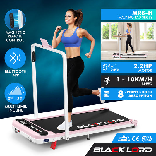 BLACK LORD Treadmill Electric Walking Pad Folding Incline Magnetic Remote Pink