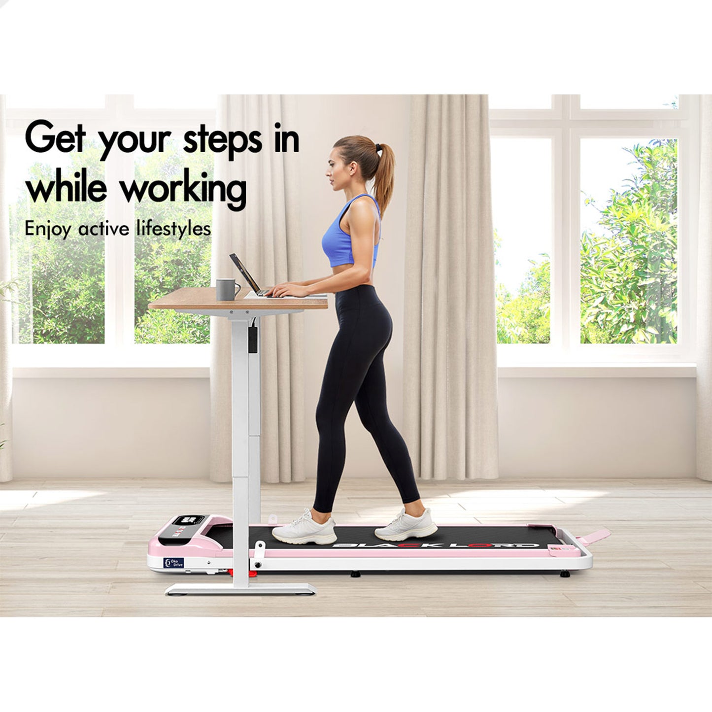 BLACK LORD Treadmill Electric Walking Pad Folding Incline Magnetic Remote Pink