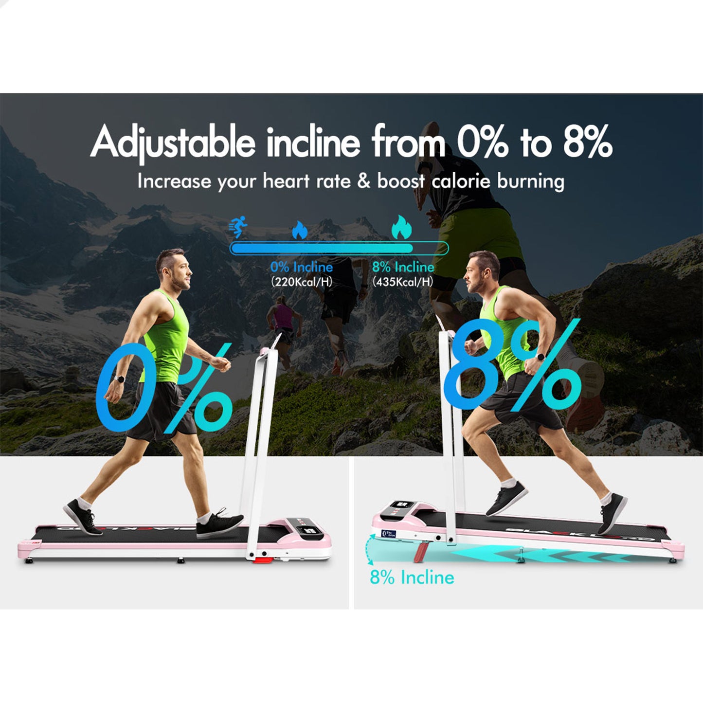 BLACK LORD Treadmill Electric Walking Pad Folding Incline Magnetic Remote Pink