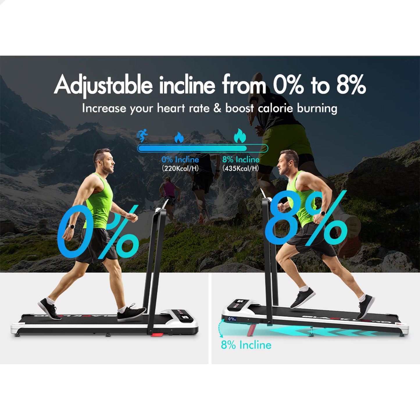 BLACK LORD Treadmill Electric Walking Pad Folding Incline Magnetic Remote White