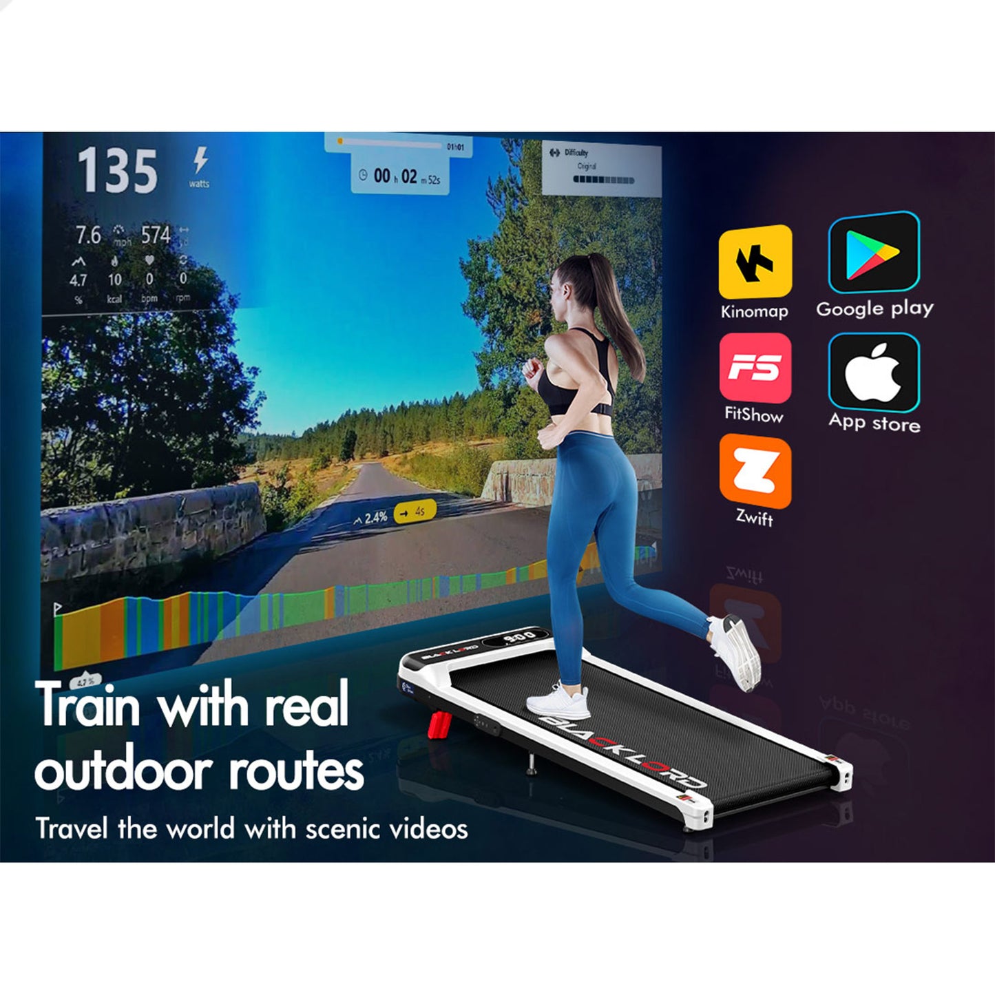 BLACK LORD Treadmill Electric Walking Pad Incline Home Gym Magnetic Remote White