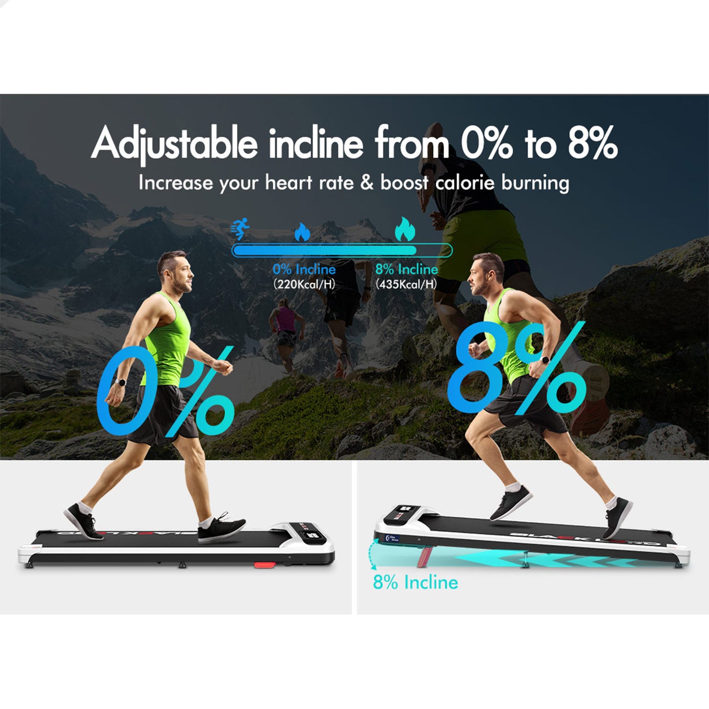 BLACK LORD Treadmill Electric Walking Pad Incline Home Gym Magnetic Remote White