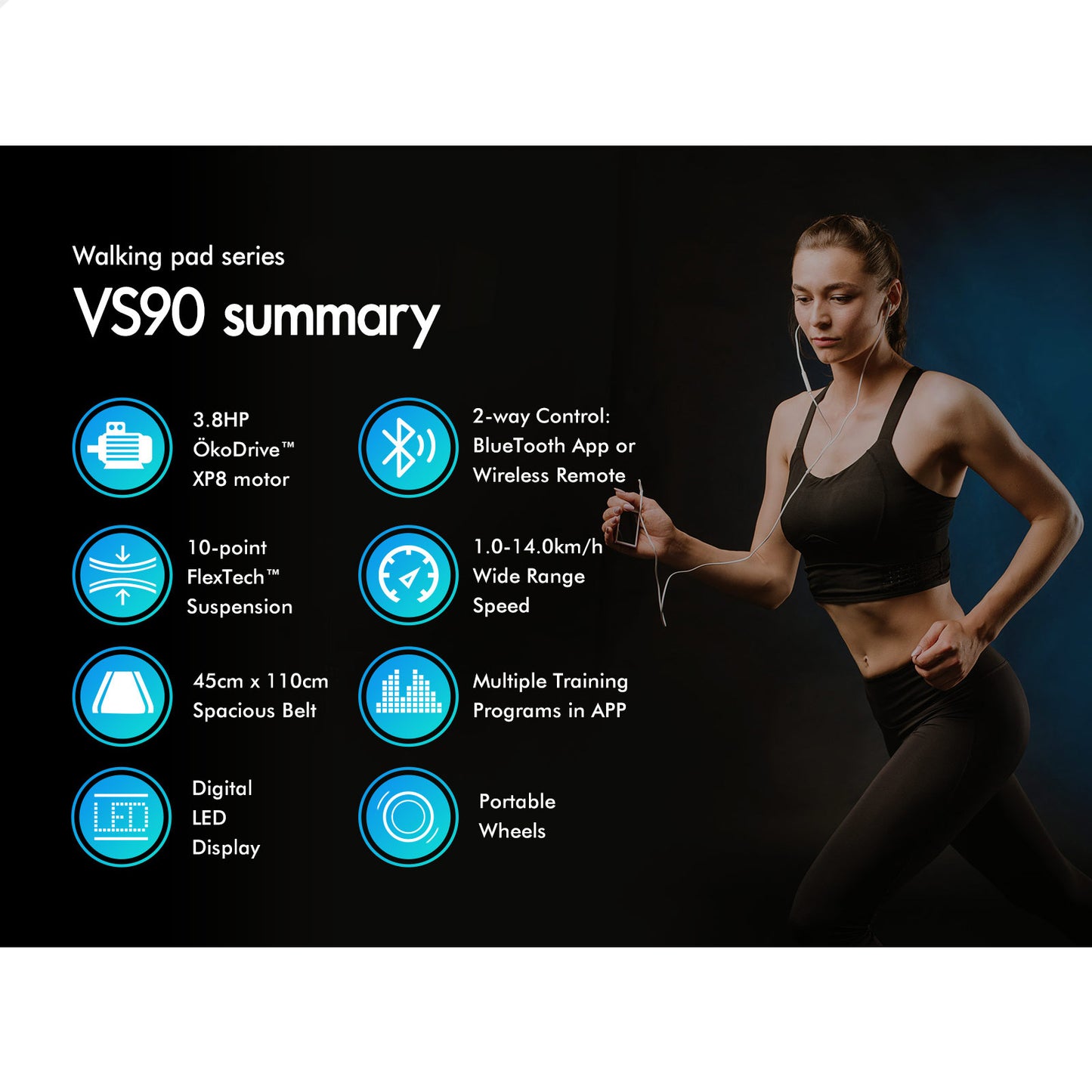 BLACK LORD Treadmill Electric Walking Pad Under Desk Home Gym Fitness 450mm Belt