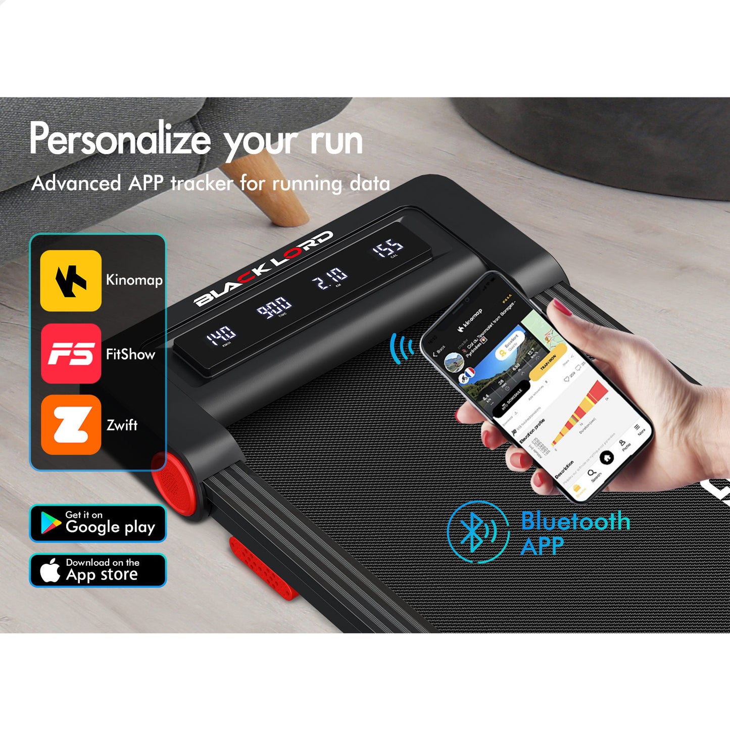 BLACK LORD Treadmill Electric Walking Pad Under Desk Home Gym Fitness 450mm Belt