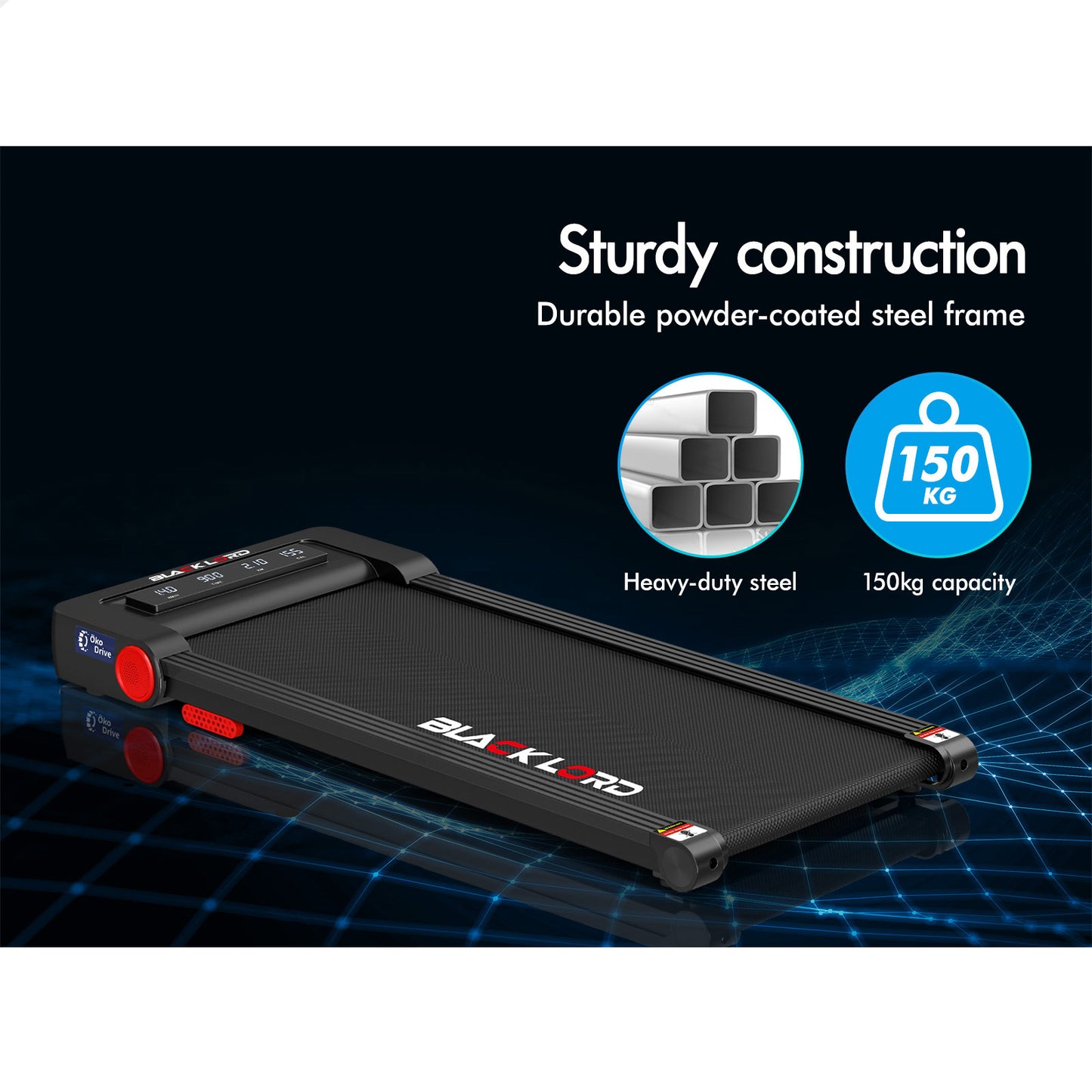 BLACK LORD Treadmill Electric Walking Pad Under Desk Home Gym Fitness 450mm Belt