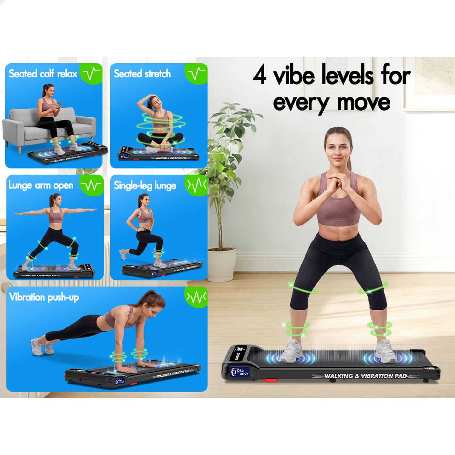 BLACK LORD Treadmill 4-in-1 Walking Vibration Pad Incline with Magnetic Remote