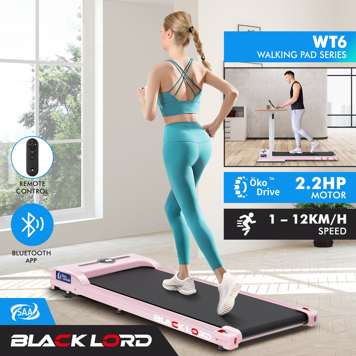 BLACK LORD Treadmill Electric Walking Pad Foldable Home Gym Fitness Pink