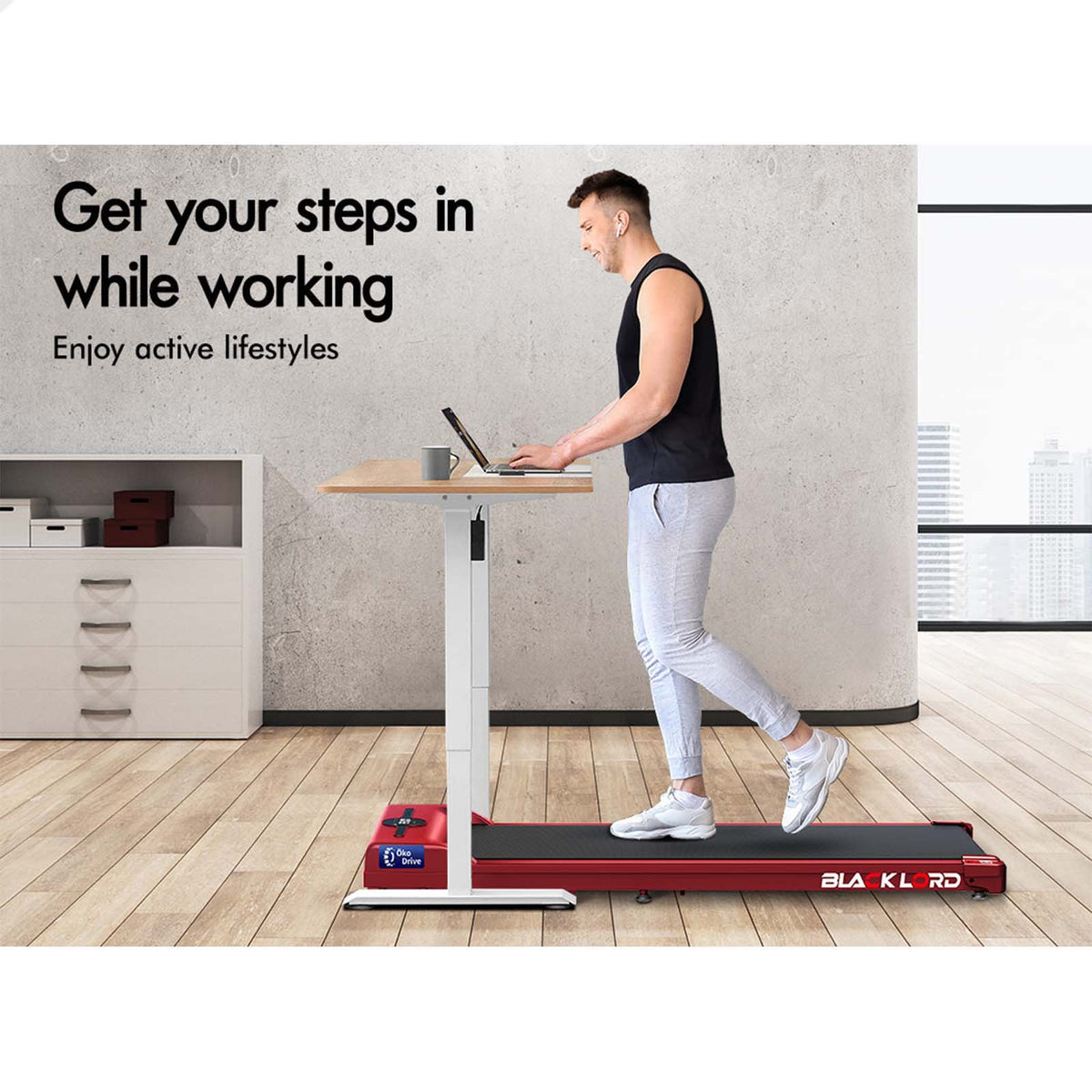 BLACK LORD Treadmill Electric Walking Pad Fitness Machine Home Gym Red