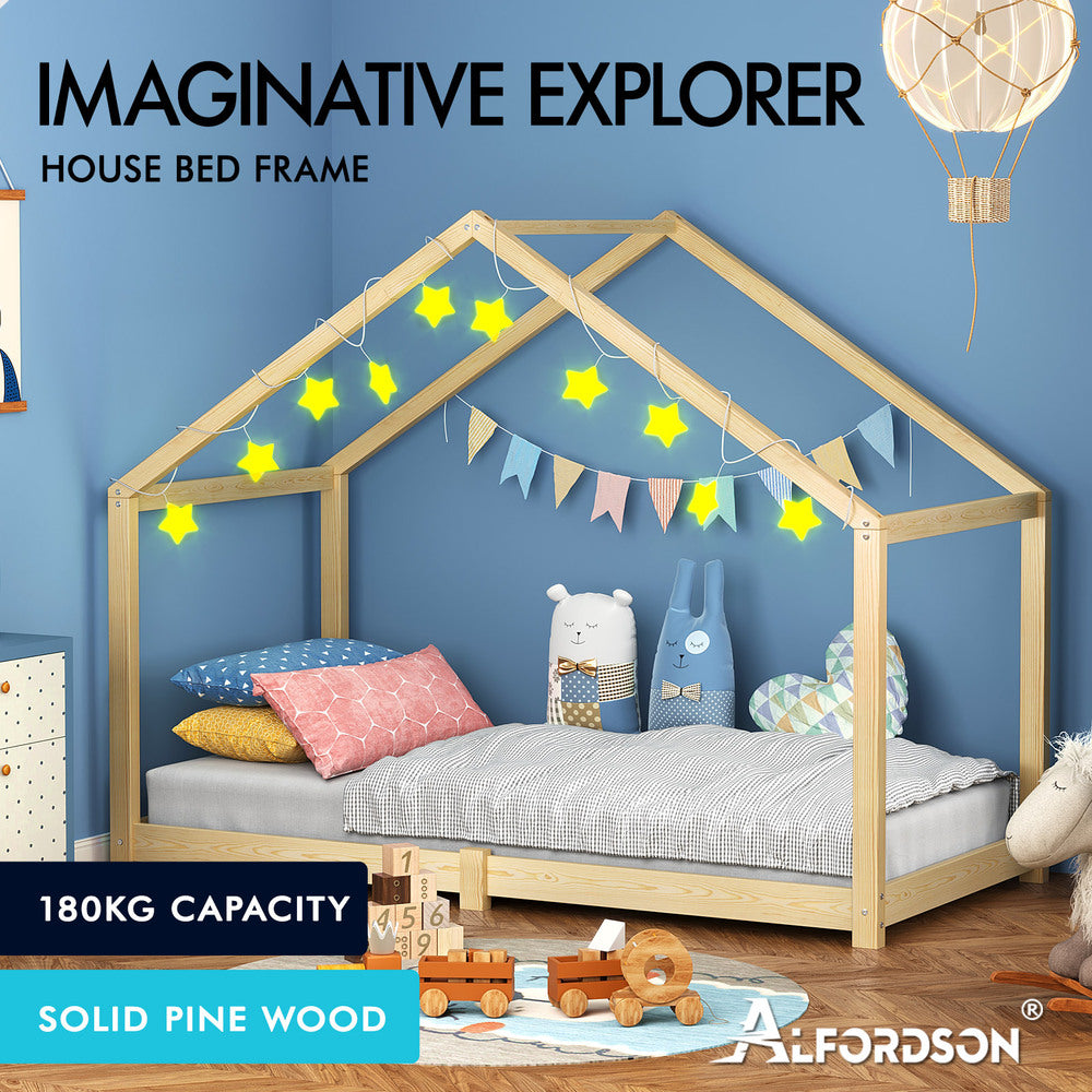 ALFORDSON Kids Bed Frame Wooden Timber Single House Frame Candice Oak