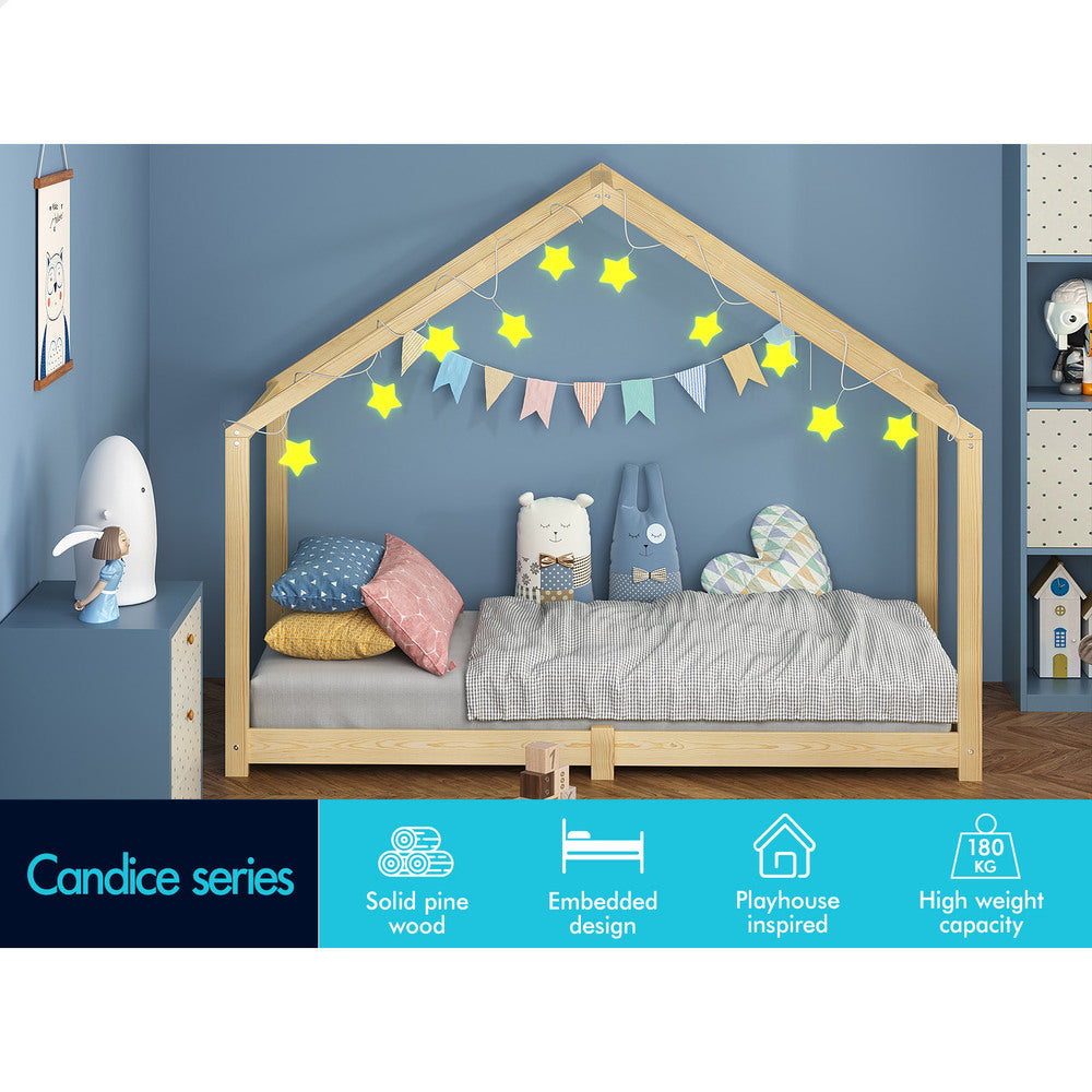 ALFORDSON Kids Bed Frame Wooden Timber Single House Frame Candice Oak