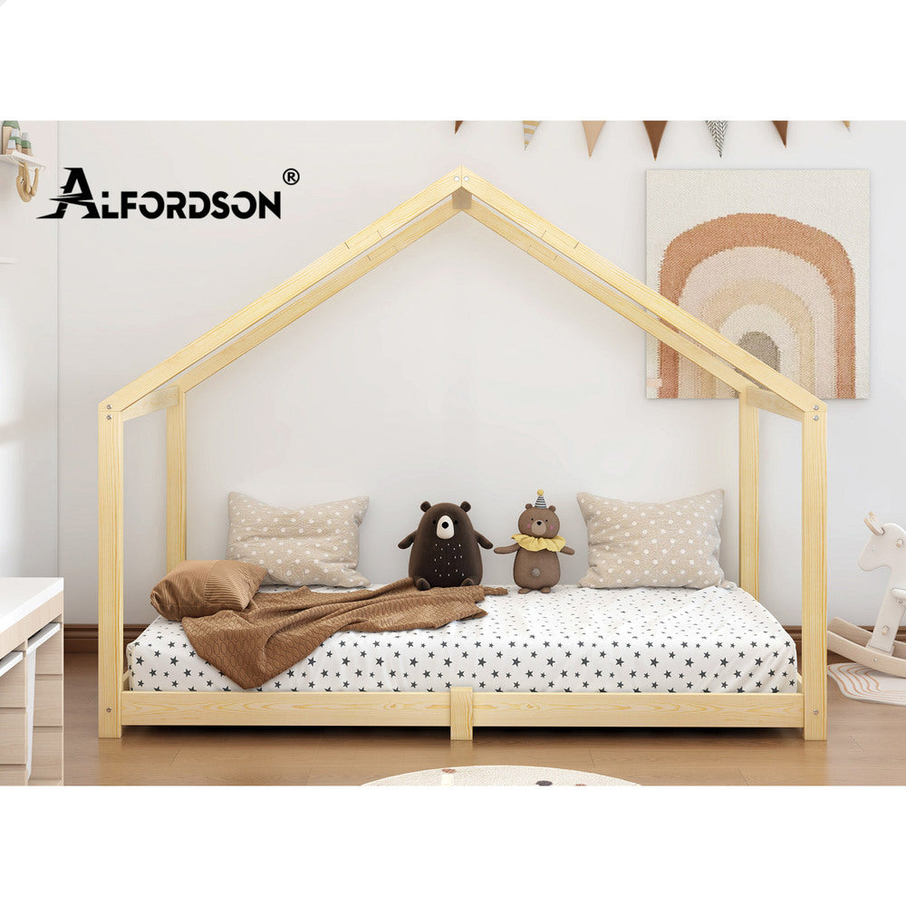 ALFORDSON Kids Bed Frame Wooden Timber Single House Frame Candice Oak