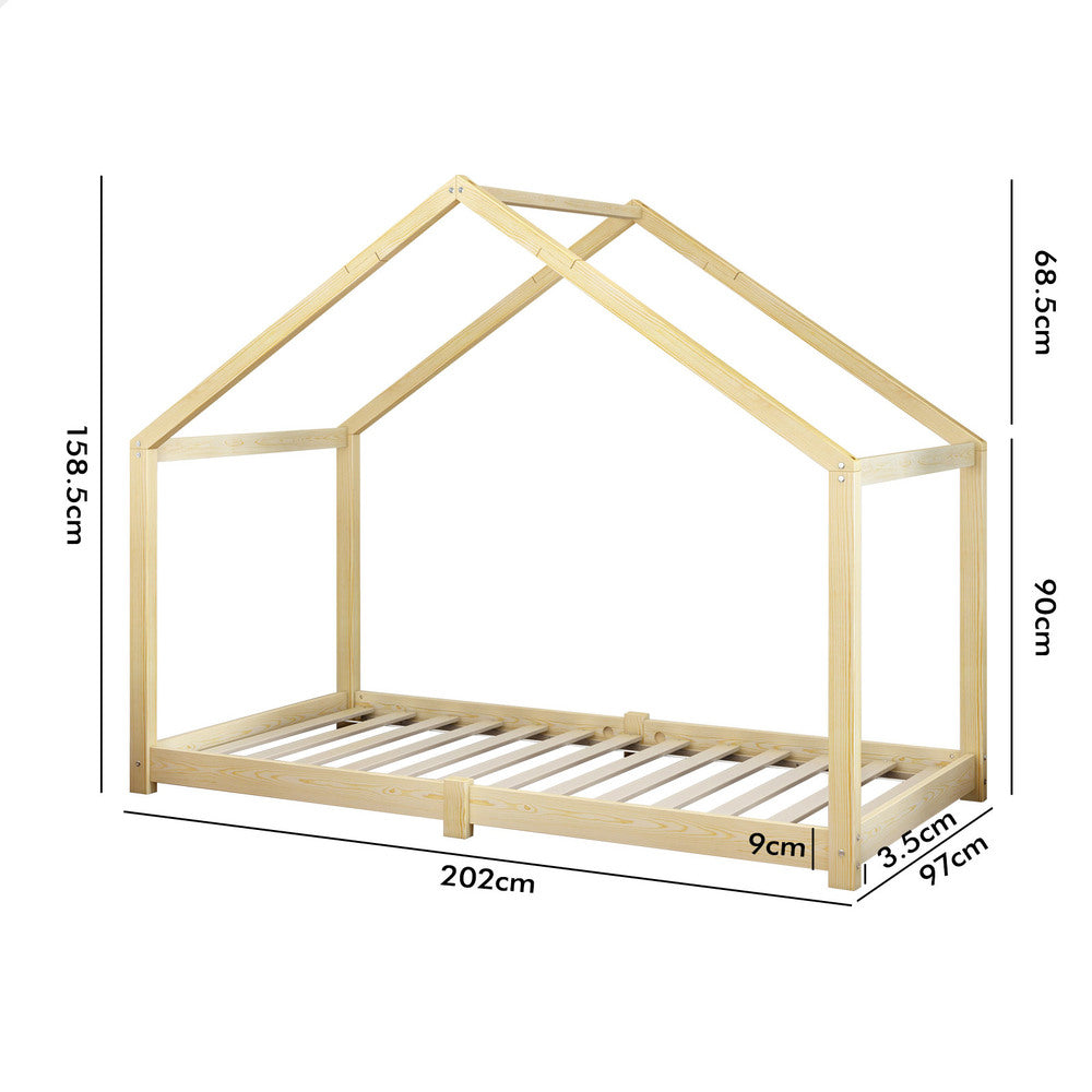 ALFORDSON Kids Bed Frame Wooden Timber Single House Frame Candice Oak