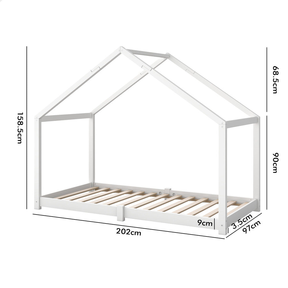 ALFORDSON Kids Bed Frame Wooden Timber Single House Frame Candice White