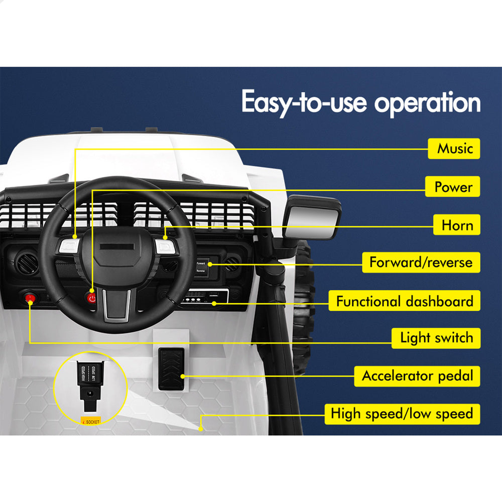 ALFORDSON Kids Ride On Car Toy Jeep Electric 12V 60W Motors R/C LED Lights White