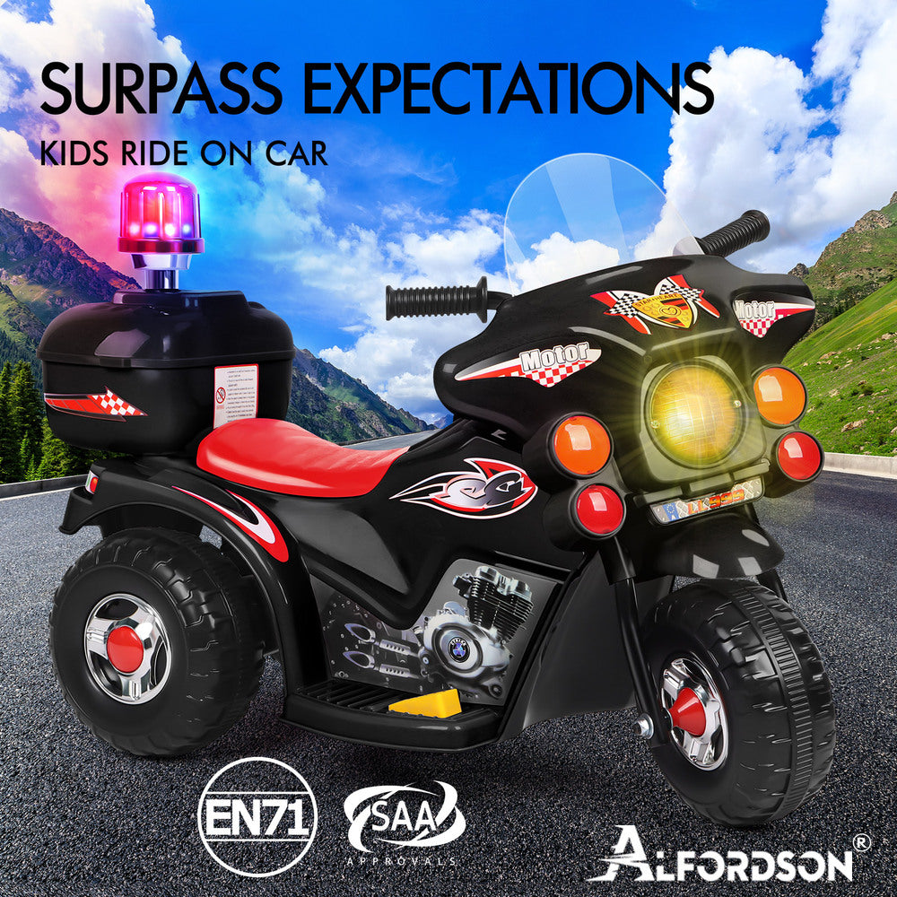 ALFORDSON Kids Ride On Car Police Motorcycle 6V Electric Toy 25W Motor MP3 Black