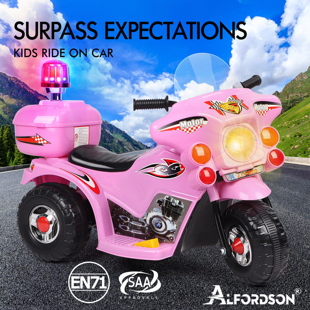 ALFORDSON Kids Ride On Car Police Motorcycle 6V Electric Toy 25W Motor MP3 Pink